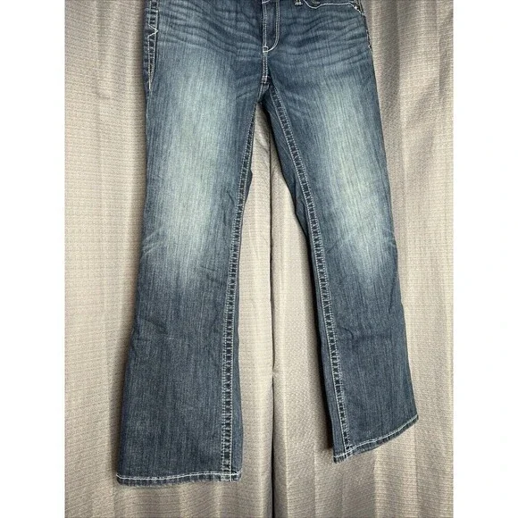 ARIAT Mid Rise Boot Cut Jeans Ocean Blue Size 30R 32”L Whipstitch - Picture 11 of 15